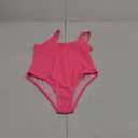 Limeeke Women One Piece Swimsuit Solid Ribbed Monokini Swimwear Scoop Neck Low Back Bathing Suit (Medium, Hot Pink)