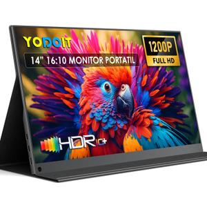 Yodoit Portable Monitor for Laptop 19201200 14" FHD Travel IPS Screen Display with USB Type C Port and Built-in Speakers with Cover Compatible with PC, MacBook, Xbox