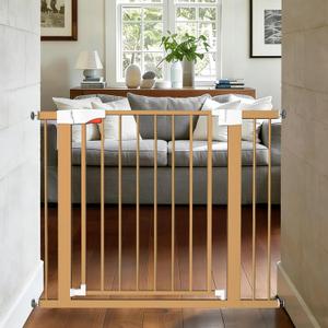 Dog Gate for Stairs, 29.5 to 40.5" Auto-Close Pet Gate with Walk Through Door, Easy Install Pressure Mounted Adjustable Pet Gates for Doorways & Hallway, Champagne, Size: 29.5-40.5"W x 30"H