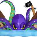 Juegoal Halloween Inflatable Lighted Giant Octopus Attacked Pirate Ship, 7.5FT Long Spooky Purple Octopus & Haunted Ship with Lights, Animated Halloween Yard Prop, Outdoor Garden Lawn Blow up Decor