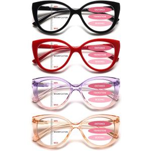 Progressive Multifocus Reading Glasses for Women Blue Light Blocking Spring Hinge Computer Multifocal Cat Eye Readers