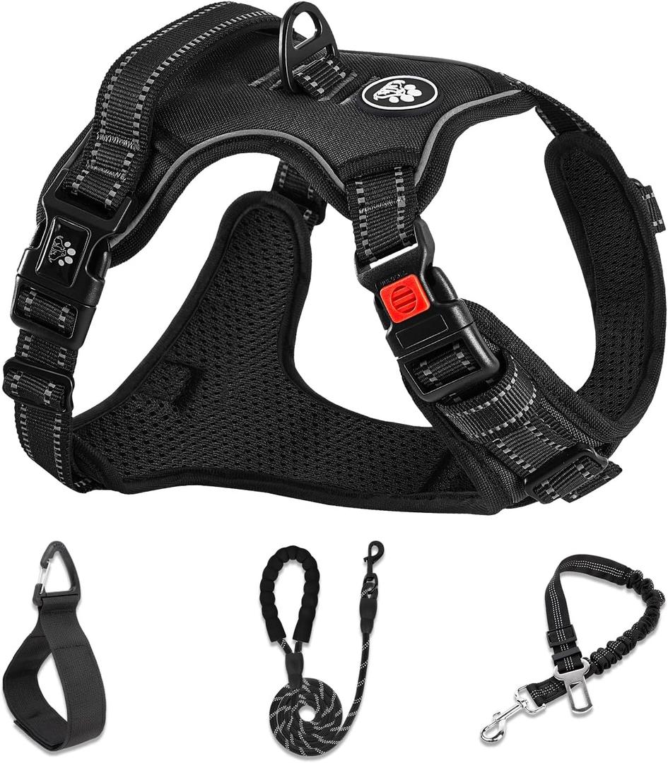 NESTROAD No Pull Dog Harness, Adjustable Oxford Dog Vest Harness with Leash, Reflective No-Choke Pet Harness with Easy Control Soft Handle for Small Medium Dogs(Medium, Black)
(Mneck 13-17" chest 17-25")