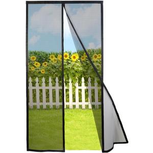 Magnetic Screen Door Self Closing, Black Upgraded Polyester Thicken Mesh Mosquito Net Front Door Screen Magnetic Closure, Keep Bugs Out, Frame Hook & Loop, Actual Size 38 x 76 inches