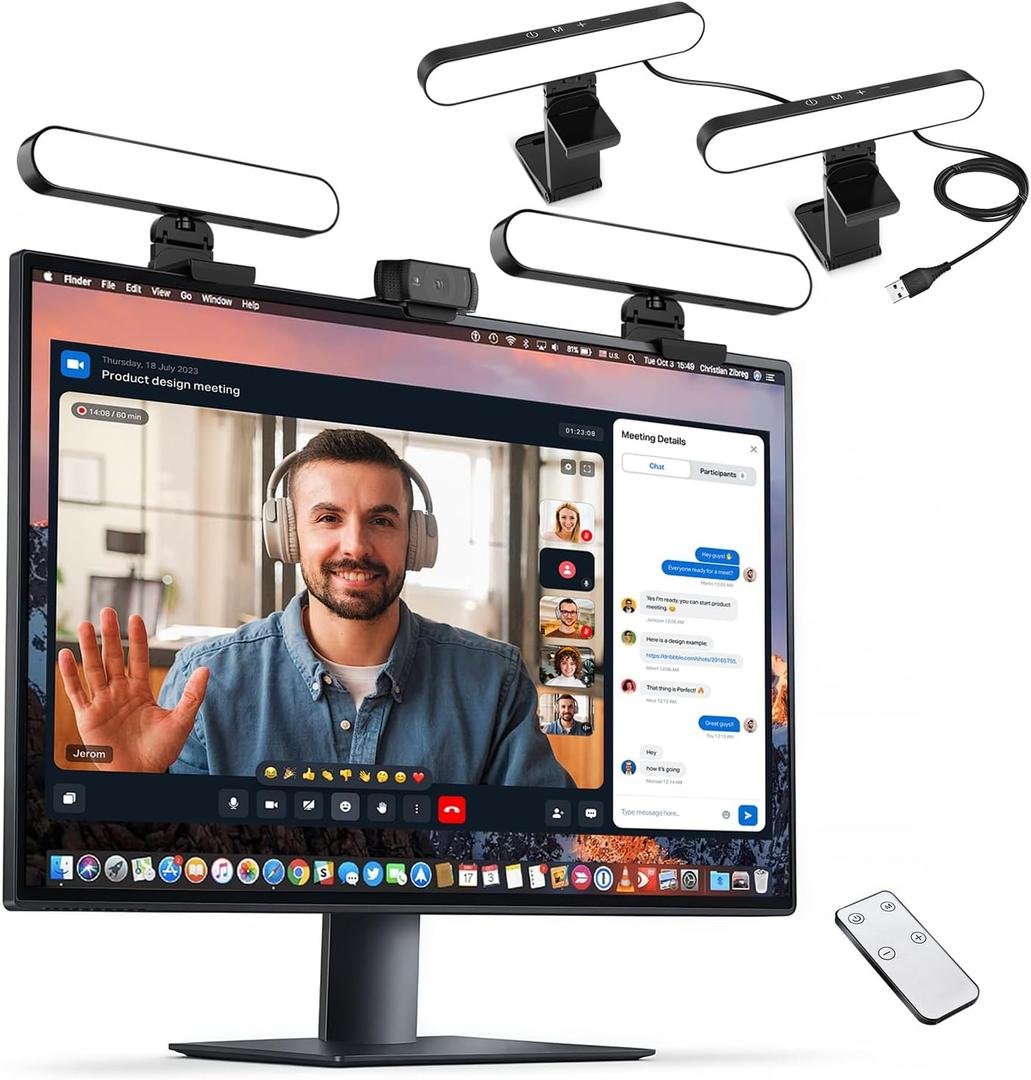 yAyusi Dual-lamp Video Conference Lighting, LED Streaming Light with Remote and Touch Control, Zoom Lighting for Computer, Webcam Laptop Monitor Ring Light for Video Calls/Zoom Meetings/Video Recording (Black)