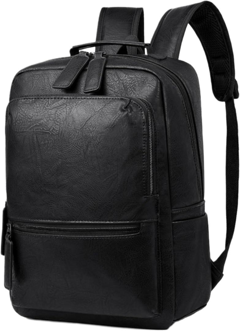 Unisex PU leather laptop bag work business bag hiking backpack leisure day bag university schoolbag (Large,Black 1)