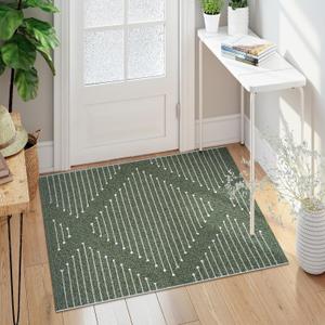 LIVEBOX Boho Sage Green Rug for Entryway Indoor, 2.3' x 3.6' Washable Kitchen Rug Moroccan Front Door Rug Outdoor Doormat, Hand-Woven Area Rug Carpet for Layered Entrance Porch Bathroom, Sage Green