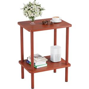 Apicizon 2 Tier End Table, Small Side Table with Solid Wood Legs, Boho Bedside Table with Storage Shelf, Nightstand for Small Spaces, Bedroom, Living Room, Entryway, Easy Assembly, Vintage Brown