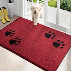 PURRUGS Dirt Trapping Door Mat 34" x 59", Non-Skid/ Slip Machine Washable Microfiber Entrance Rug, Shoes Scraper, Dog Doormat, Super Absorbent Floor Mat for Muddy Wet Shoes and Paws, Red
