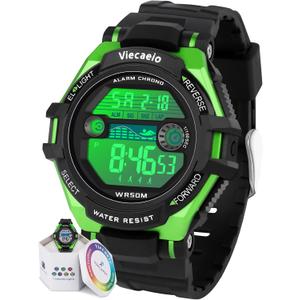 Kids Digital Watch for Boys Girls, Waterproof LED Colorful Lights Sports Watch Suitable for 5-17 Years Old Teenagers (with Gift Box) (Black with Green)