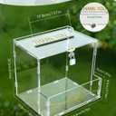 Wedding Card Box, Clear Acrylic Card Box for Wedding, Large Keepsake Holder with Flower Trough & Secure Lock, Party Decorations & Gift Money Collection for Graduation, Baby Shower, Birthday