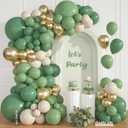 Ouddy Life 157Pcs Green Balloon Arch Garland Kit, Sage Green White Sand Gold Latex Confetti Balloons Different Size for Baby Shower Birthday Wedding Jungle Party Safari Baptism Decorations