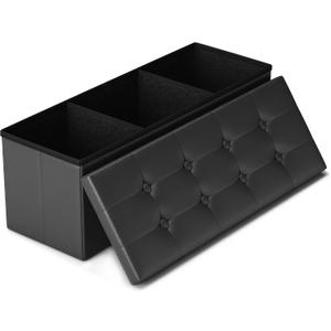 LITZFUR 43 Inches Folding Storage Ottoman Bench, PU Leather Storage Chest, Footrest Padded Seat for Bedroom and Hallway, Holds up to 660 lbs, Black