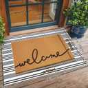 2 Pcs Summer Door Mat, Coco Coir Welcome Doormat with Black and White Striped Mats, Extra Thick & Non-Slip Backing for Farmhouse Front Porch Entryway, Seasonal Layered Porch Dcor Floor Mat (Welcome)