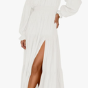 ZESICA Women's 2025 Boho Sexy Off Shoulder Long Sleeve Smocked High Waist Side Split Flowy A Line Tiered Long Maxi Dress Size M