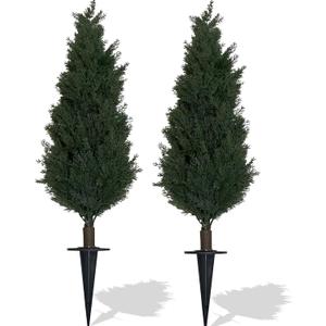 35" Artificial Cypress Topiary Cedar Topiaries for Indoors & Outdoor UV-Resistant Rated with Spike. Easy to Push in The Ground 3FT Home Garden Decor Set of 2