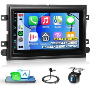 2G+64G Car Radio for Ford F150/F250/F350/E250/E350 Edge Fusion Explorer with Wireless Carplay Android Auto, 7 inch HD Touch Screen Car Stereo with Bluetooth/GPS/WiFi/FM/SWC/USB/HD Backup Camera