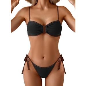 B2prity Bikini Sets for Women Sexy Two Piece Bathing Suit Color Block Swimsuit Sweetheart Neckline Swimwear M