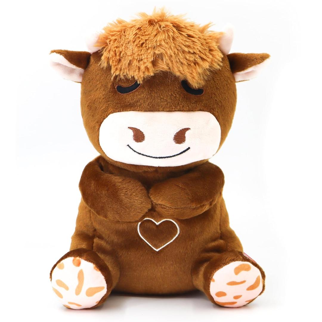 Highland Cow Plush Baby Sleep Soother - Heartbeat Stuffed Animal with Calming Light, White Noise, Shush, and Mother's Heartbeat for Newborns, Boys & Girls