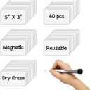 Dry Erase Magnetic Label 5x3 Inch White, Reusable Magnetic Dry Erase Labels for WhiteboardsPack of 40
