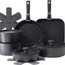 SENSARTE 17 Piece Pots and Pans Set, Nonstick Detachable Handle Cookware Set, Induction Kitchen Cookware Set with Removable Handle, Healthy Non Stick for RV, Dishwasher  Oven Safe, PFOA Free (Black)