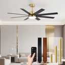 72 Inch Ceiling Fans with Lights and Remote, Dual Color 8 Blades, Living Room Office Library Cafe Indoor Outdoor Industrial, 3CCT Dimmable, 6 Speed Reversible Quiet DC Motor, Gold/Wood Grain