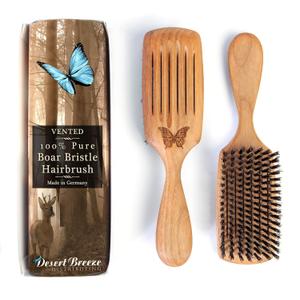 100% Pure Wild Boar Bristle, Vented Hair Brush, for Blow Drying and Natural Shine, Black Walnut Handle, Made in Germany (Light Brown)