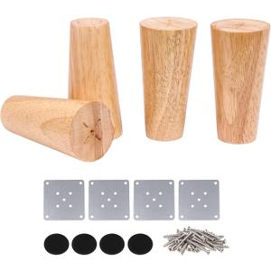 4pcs Solid Wood Conical Furniture Feet 18x6x4cm Original Wood Color with Mounting Accessories