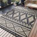 OLANLY Outdoor Rug Waterproof 6x9 ft, Reversible Outdoor Plastic Straw Rug, Boho Patio Rug, Indoor Outdoor Carpet, RV Mat Outside for Patio, Camp, Picnic, Balcony, Deck, Backyard, Black & Beige