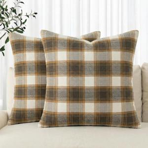 AVOIN colorlife Spring Summer Brown White Plaid Decorative Throw Pillow Covers, 18 x 18 Inch Holiday Scottish Tartan Cushion Case Farmhouse Decoration for Sofa Couch Set of 2