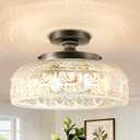 Lamomo Semi Flush Mount Ceiling Light,Upgraded Larger Bronze Hallway Light Fixture,3-Bulb Globe Glass Close to Ceiling Scone, Indoor Hanging Light for Bedroom Kitchen Porch Hallway,Bulbs Not Included