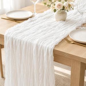 Sioloc 1 Pack White Cheesecloth Table Runner 10ft Boho Cheese Cloth Table Runner for Wedding Party Bridal Baby Shower Birthday Table Decorations