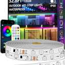 32.8FT Outdoor LED Strip Light Waterproof,IP68 Outside RGB+IC Light Strip with App/Remote Control,Chase Mode,Music Sync Rope Light for Balcony, Deck, Rooftop, Garden, Pool