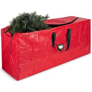 ZOBER Christmas Tree Storage Bag - Fits 9 Ft Artificial Trees - Plastic, Waterproof Christmas Tree Bag - Strong, Durable Handles - Labeling Card Slot - Red
