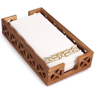 Acacia Wood Napkin Holder for Bathroom - Wooden Guest Towel Holder for Dining Table, Kitchen, Cocktail, Decor, Rustic Farmhouse, Bar, Party, Paper - Modern Disposable Hand Towel Holders, 9.5" X 5.5"