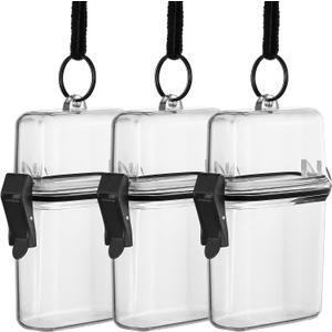 Outus 3 Pcs Waterproof ID Badge Holder Case with Waterproof Buckle Floating Sports Case Locker with Adjustable Hanging Rope Plastic Card Dry Box(Clear,4.72 x 2.95 x 1.57 in,Classic)