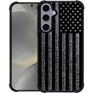 for Samsung Galaxy S24/S25 Case,Black Gray Wood Grain American Flag DesignAll-Round Protection Shockproof Anti-Scratches TPU Cover,Cases for Woman Man