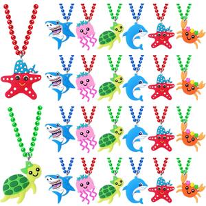 24 Pack Sea Animal Necklace Party Favors for Ocean Themed Baby Shower, Birthday Party Goodie Bag Fillers, School Carnival Rewards, Photography Props, Home Decorations, Classroom Prize