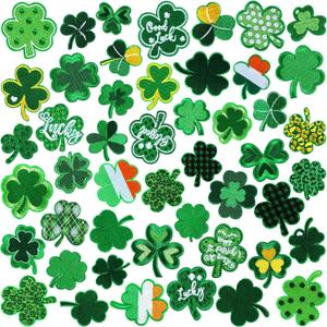 48 Pcs St. Patrick's Day Shamrock Iron on Patches Green Shamrock Embroidery Applique Patches for Clothing, Jackets, Jeans, Bags, Dress, Hats DIY Applique Emblem Accessory