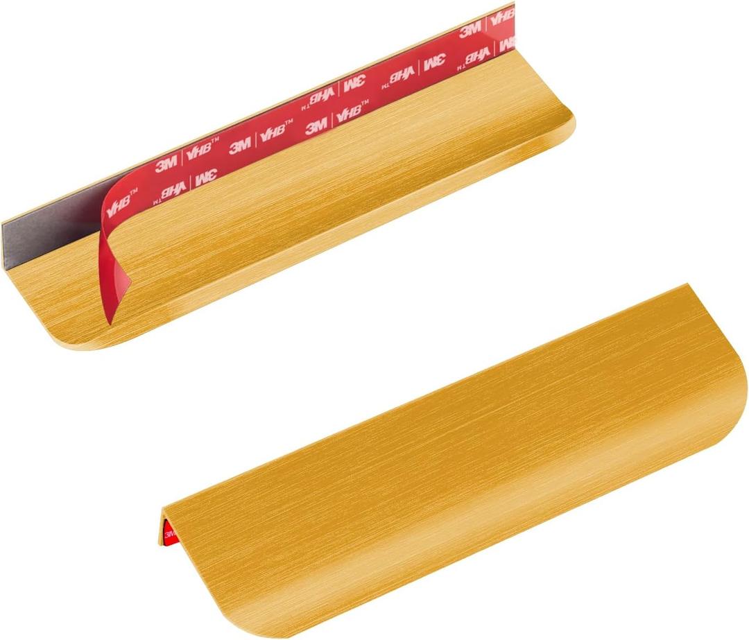 5 Pack Adhesive Edge Finger Pulls for CabinetsKitchen Aluminium Alloy Concealed Drawer Pulls No Drilling Required Flat Stick On Cabinet Handles (Gold, 5.9" Overall Length)