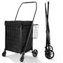 BIEAMA Folding Shopping Cart with Waterproof Liner, Grocery Cart Large Bag with Top Cover, 200 Lb Capacity, Utility Cart with 360° Rolling Swivel Wheels, Medium & Extra Basket M