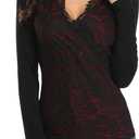 MISS MOLY Women's Scallop V Neck Sexy Sleeveless Lace Tank Top Elegant Slim Fit Summer Tops Blouse Shirts (Black, M)