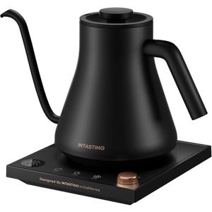 INTASTING Electric Kettles, Gooseneck Electric Kettle, 1 Temperature Control, Stainless Steel Inner, Quick Heating, for Pour Over Coffee, Brew Tea, Boil Hot Water, 0.9L Black