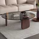 EASYSOUL Modern Round Coffee Table with Glass Top, 27.56" D x 27.56" W x 14.69" H, Circular Tea Tables for Living Room Home Office Industrial Cocktail Tables (Walunt-Grey Glass/27.56")