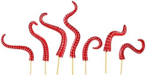 7pcs Octopus Tentacle Plant Stakes, Glow in The Dark House Plant Decorative Accessories Set of 7 Sea Monster Tentacles Garden Decorative Stakes for Planter Plant Pots Decor Decoration (Red)