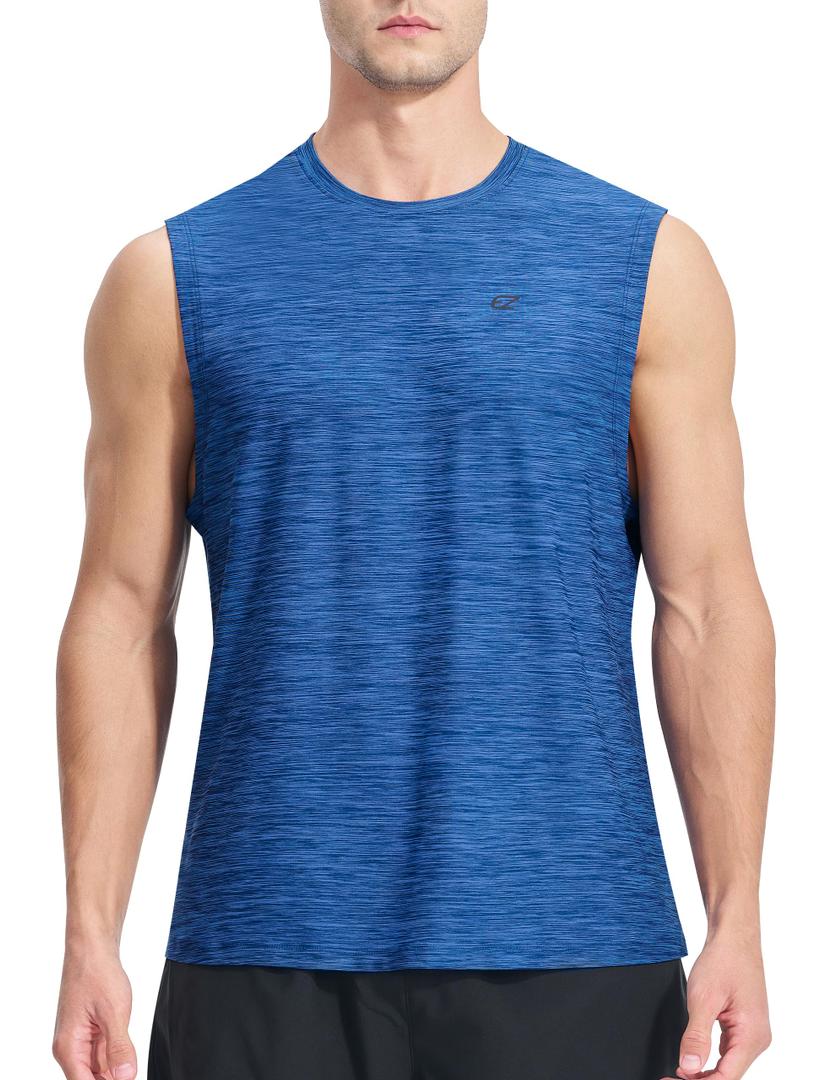 EZRUN Men's Workout Sleeveless Shirts UPF 50+ Summer Beach Swim Shirt Quick Dry Gym Muscle Fitness Running Tank Tops,2XL