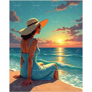 Scenery Paint by Numbers Kit for Adults - DIY Woman Watching Sunset by Sea Painting on Canvas 16x20In, Acrylic Paint Set, Suitable for Beginners, Art for Home Decoration or Gifts