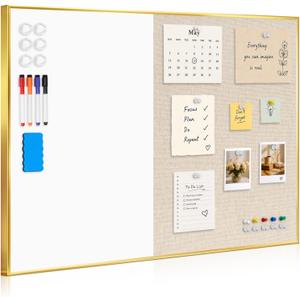Whiteboard Bulletin Board Combo, 36"x24" Dry Erase Linen Cork Board