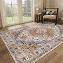 112"x120 Inch, Area Rugs for Living Room,Stain Resistant Washable Rug,Non-Slip Backing Rugs for Bedroom,Kitchen,Printed Vintage Home Decor Rug (Turmeric/Grey)