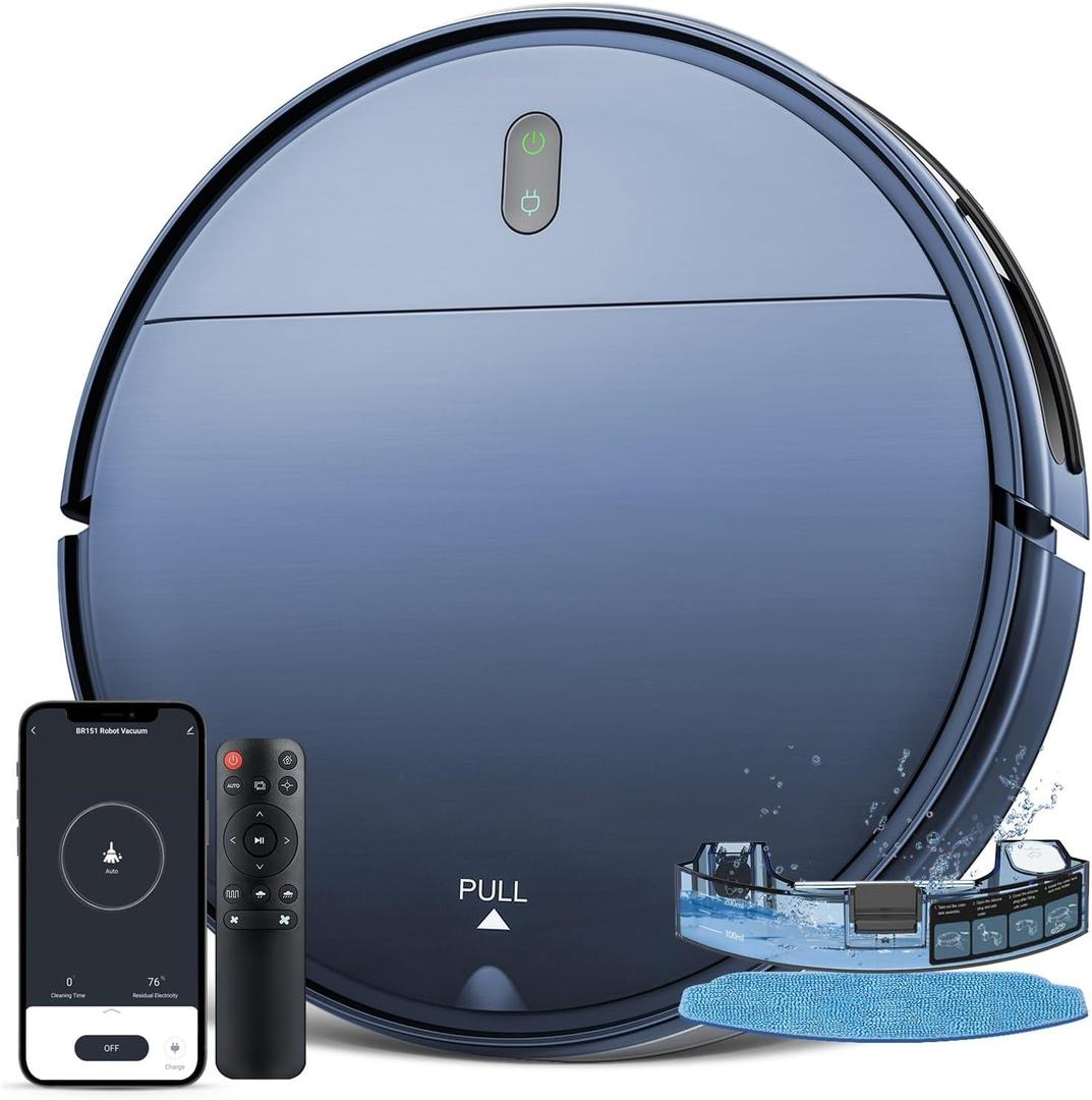 BR151 Robot Vacuum Cleaner, 4500Pa Smart Robotic Vacuum and Mop, Sweeping and Cleaning Machine for Carpets, Home, Pet Hair and Multi-Floor Cleaning, APP Control, Blue