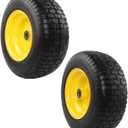 HQPASFY 16x6.50-8 Flat Free Tire and Wheel,Solid Rubber Front Lawn Mower Tires with Yellow Rim,1-Inch Bearing,3-Inch Offset Hub,riding lawn mower and garden tractor tire and wheel,2 Pack
